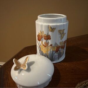 Vintage Butterfly Canister Jar Porcelain Made In Japan 5.5" Trinket Dish